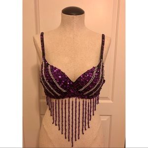Last chance Sequin Beaded Costume bra- PURPLE